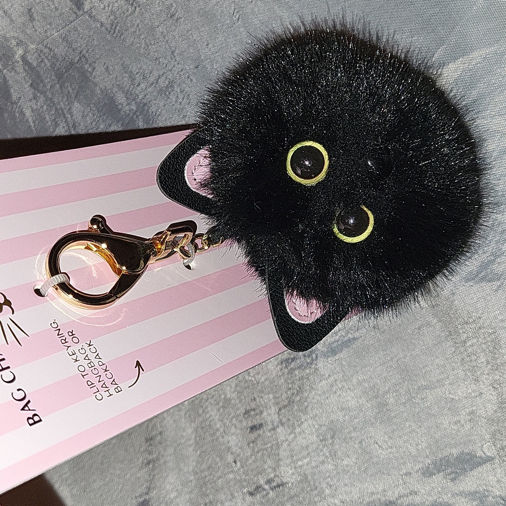 Piper K Black Cat Pom-Pom Bag Charm & Key Chain BRAND NEW TL M
